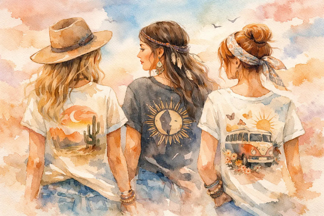 How Women Wear Boho Graphic Tees Now