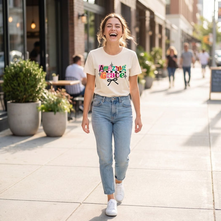 Amazing Grace Graphic Tee: Colorful Christian Shirt for Women - SU402