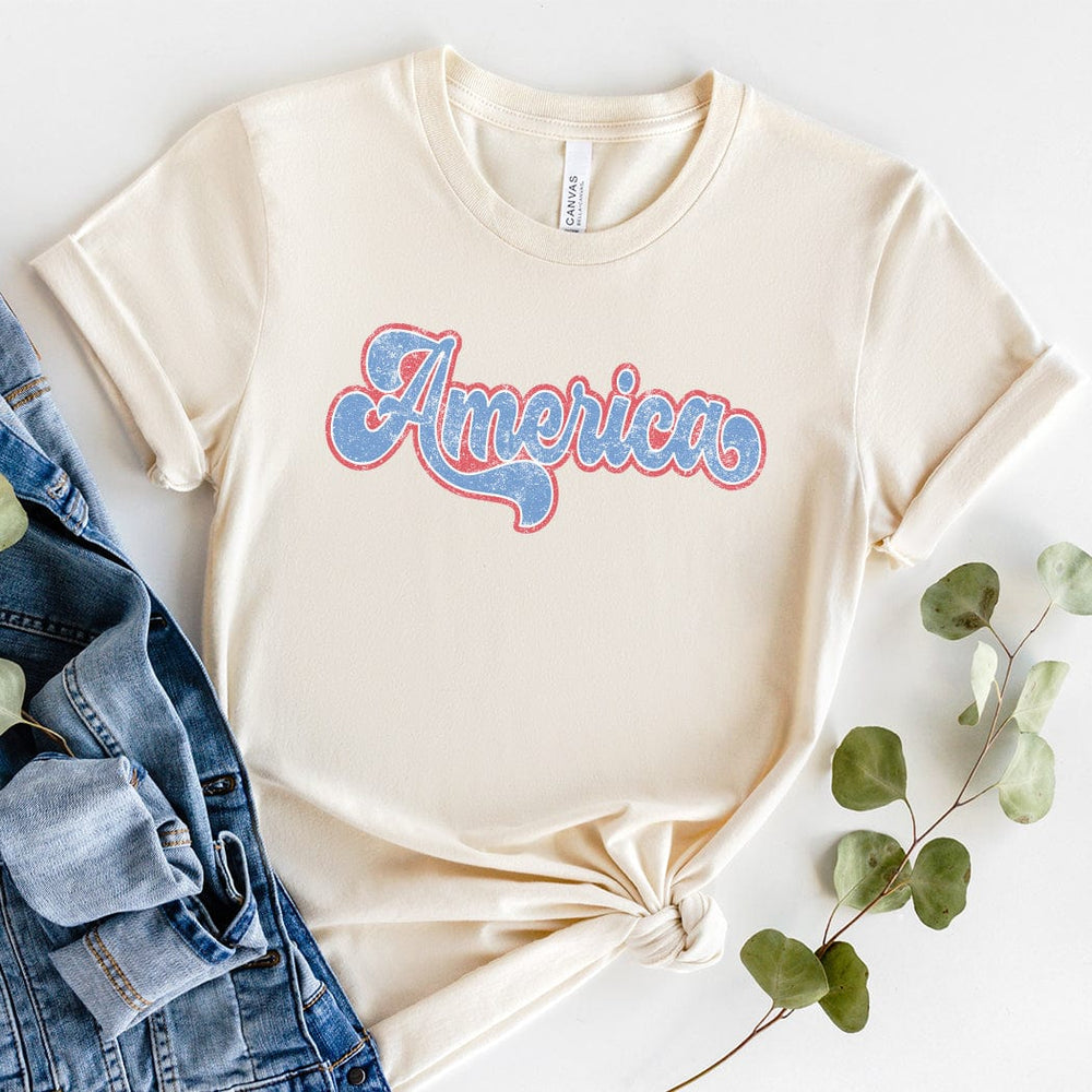 Retro America Script Tee – Vintage Red, White & Blue Graphic T-Shirt - WE502