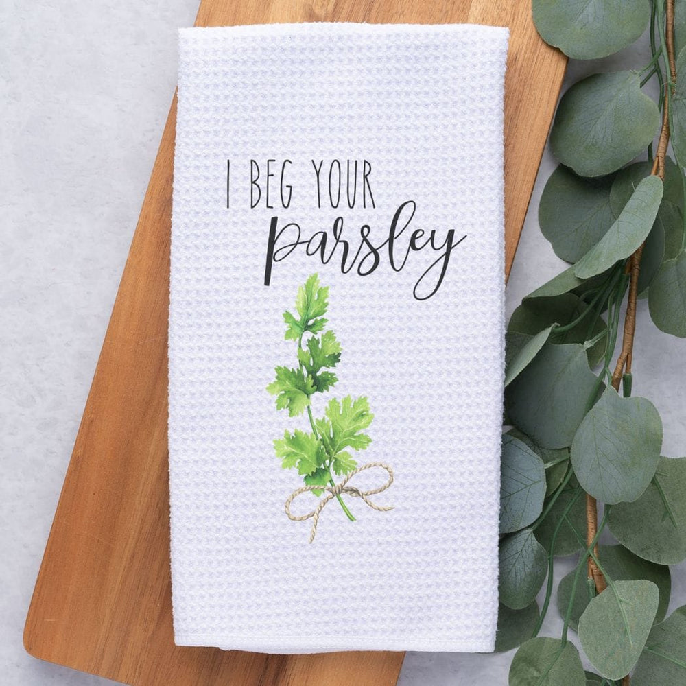 I Beg Your Parsley Waffle Weave Microfiber Tea Towel – 16" x 24" Kitchen Decor