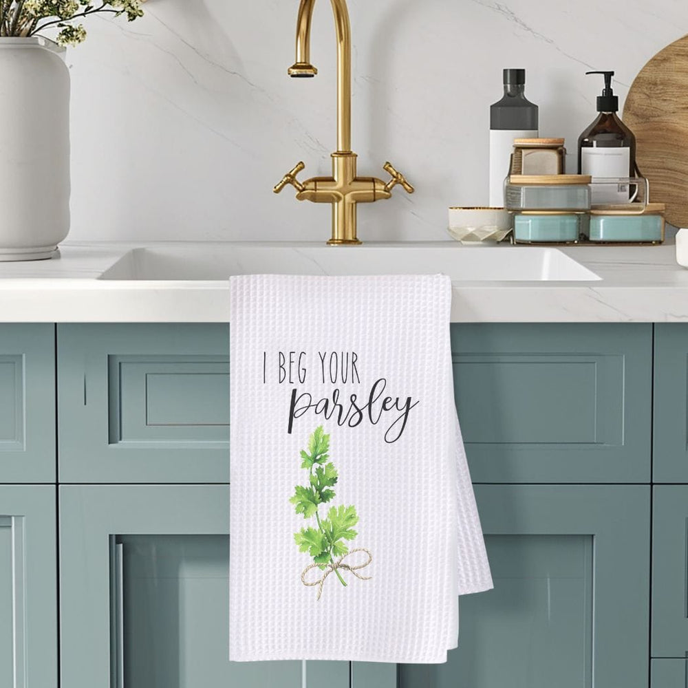 I Beg Your Parsley Waffle Weave Microfiber Tea Towel – 16" x 24" Kitchen Decor