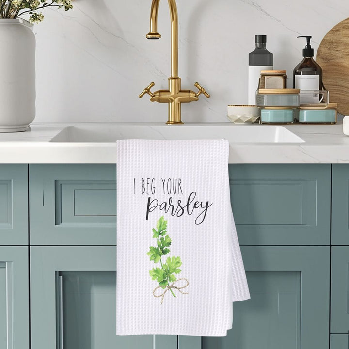 I Beg Your Parsley Waffle Weave Microfiber Tea Towel – 16" x 24" Kitchen Decor