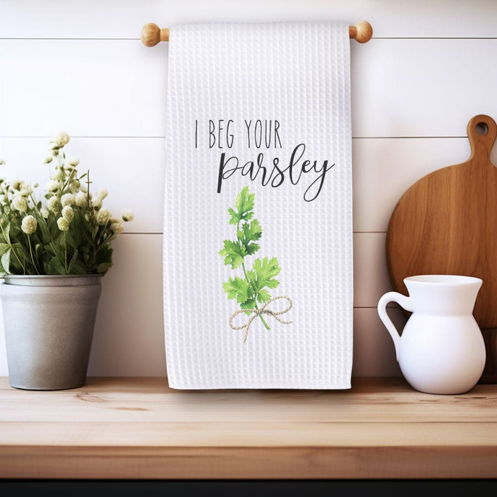 I Beg Your Parsley Waffle Weave Microfiber Tea Towel – 16" x 24" Kitchen Decor