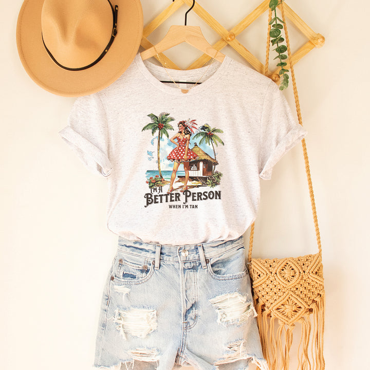 Rockledge Designs LLC Shirts & Tops I’m a Better Person When I’m Tan Graphic Tee – Vintage Beach Pin-Up Shirt – Summer Vacation T-Shirt  - SE111 I’m a Better Person When I’m Tan Graphic Tee – Vintage Beach Pin-Up Shirt – Summer Vacation T-Shirt  - SE111