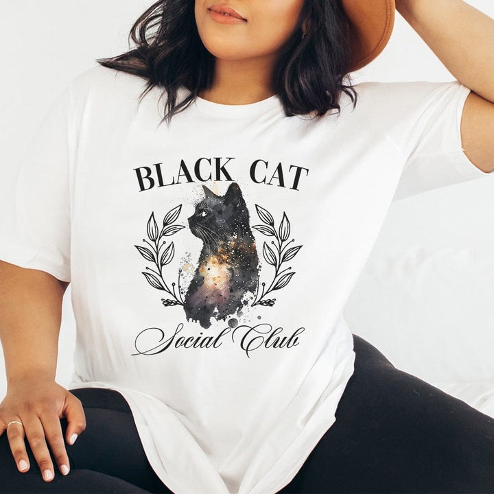 Black Cat Social Club Halloween Graphic T-Shirt - FA309