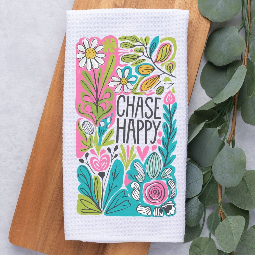 Chase Happy Floral Waffle Weave Microfiber Tea Towel – 16" x 24" Kitchen Decor