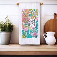 Chase Happy Floral Waffle Weave Microfiber Tea Towel – 16" x 24" Kitchen Decor