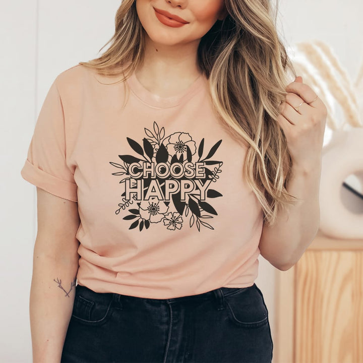 Choose Happy Floral Tee – Inspirational Positive Vibes Graphic T-Shirt - SP415