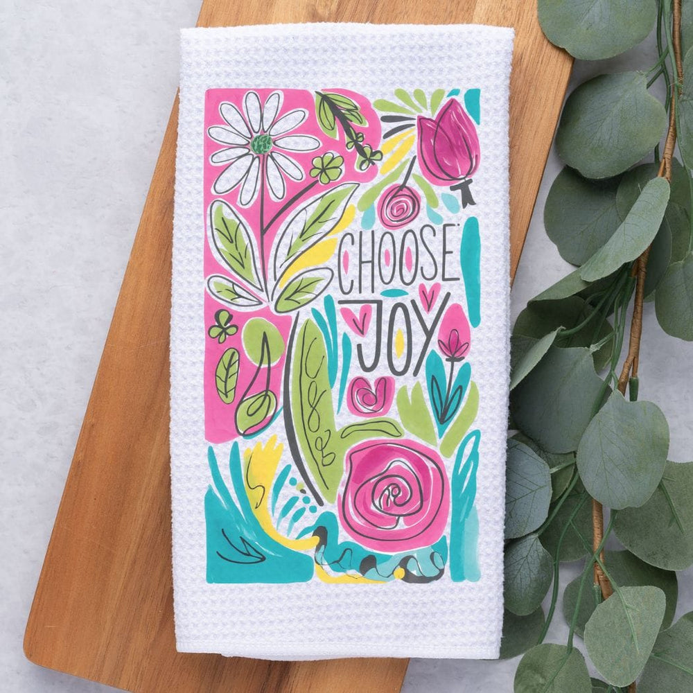 Choose Joy Floral Waffle Weave Microfiber Tea Towel – 16" x 24" Kitchen Decor