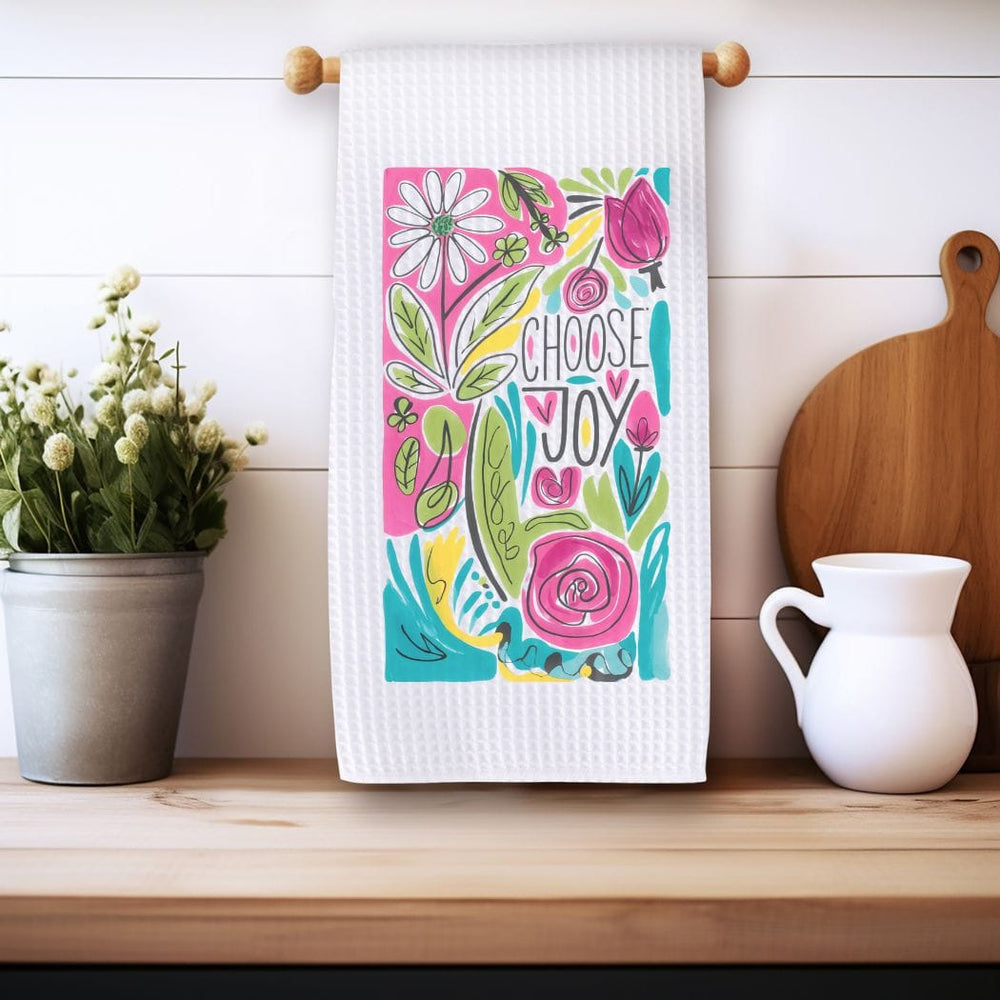 Choose Joy Floral Waffle Weave Microfiber Tea Towel – 16" x 24" Kitchen Decor