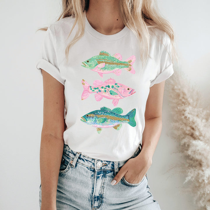 Colorful Bass Fishing Graphic Tee – Coastal Fish Art Shirt – Trendy Angler T-Shirt - SU400