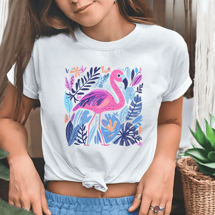 Tropical Flamingo Graphic Tee – Colorful Summer Bird Shirt – Beach Vacation T-Shirt - SE112