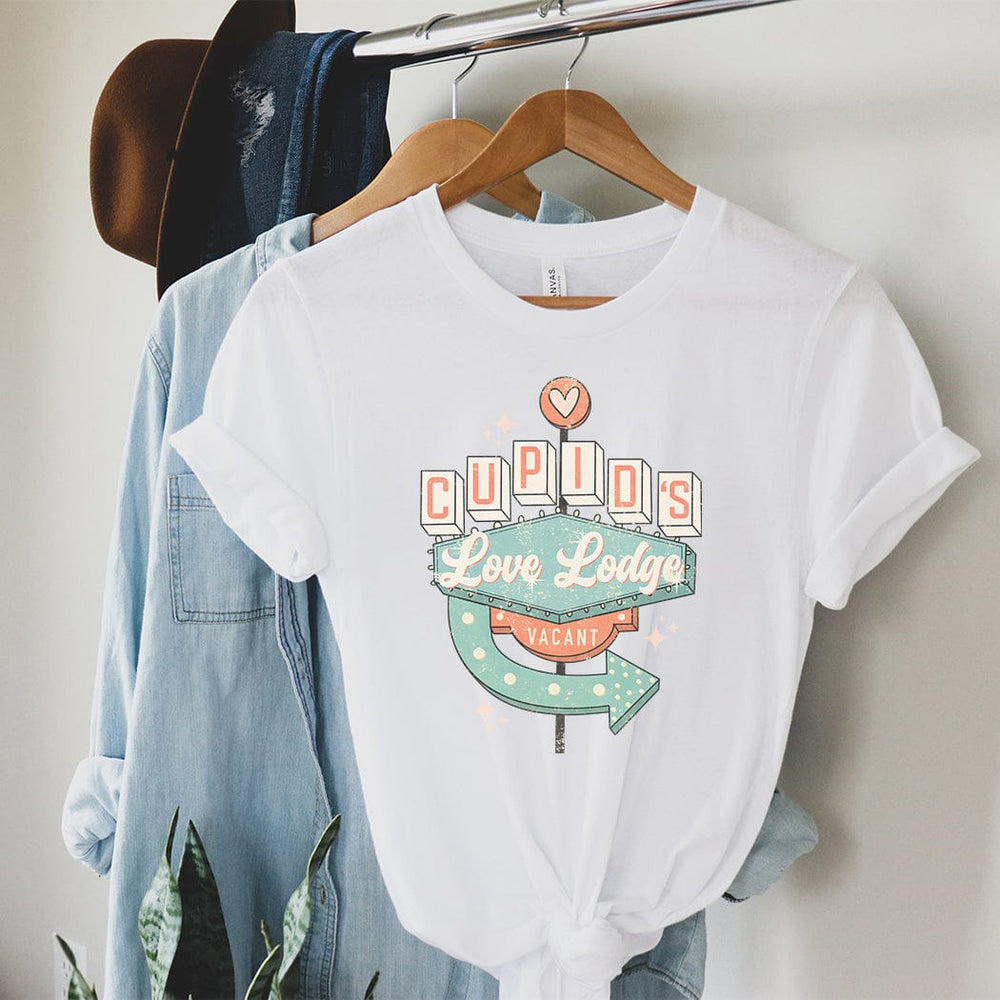 Cupid’s Love Lodge Tee – Retro Valentine Motel Sign Graphic T-Shirt – VD301