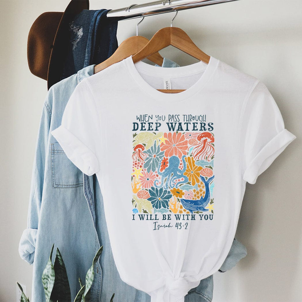 Deep Waters Isaiah 43:2 Tee – Christian Floral Ocean Illustration T-Shirt - SE104