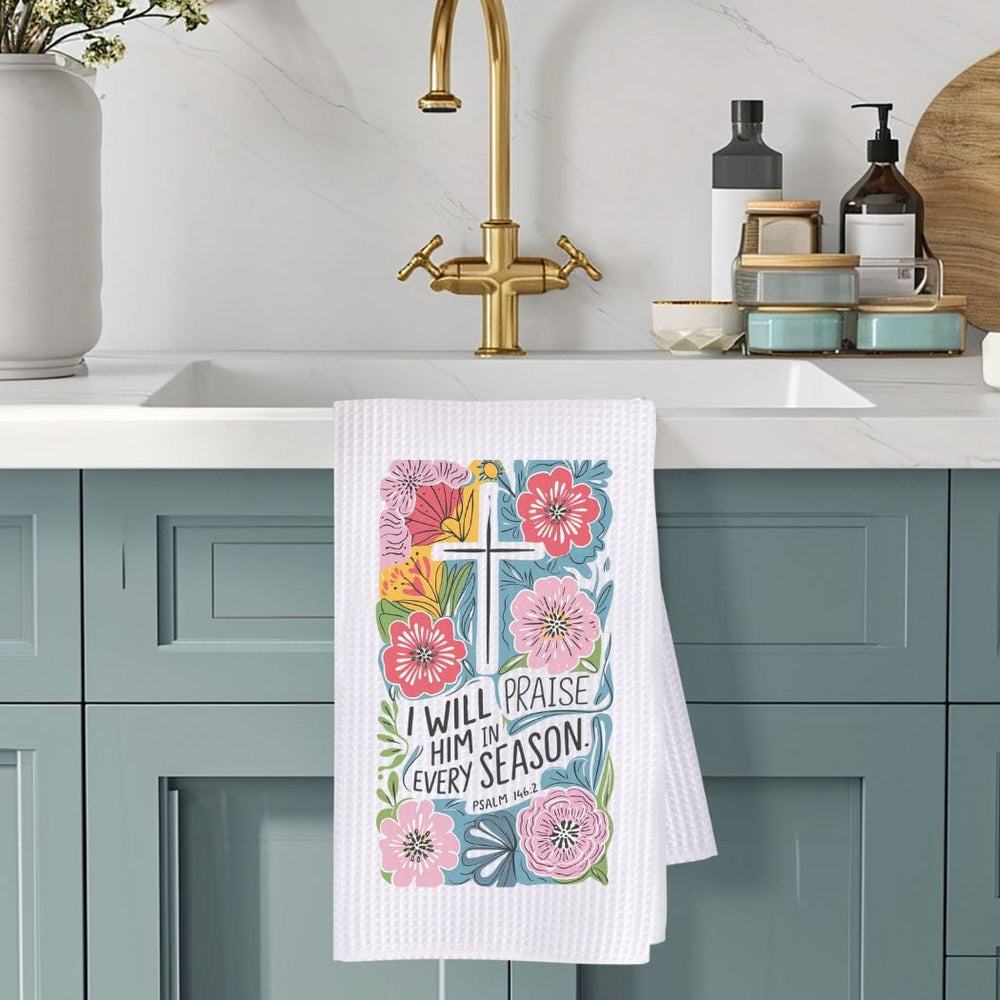 Every Season Floral Waffle Weave Microfiber Tea Towel – 16" x 24" Kitchen Decor