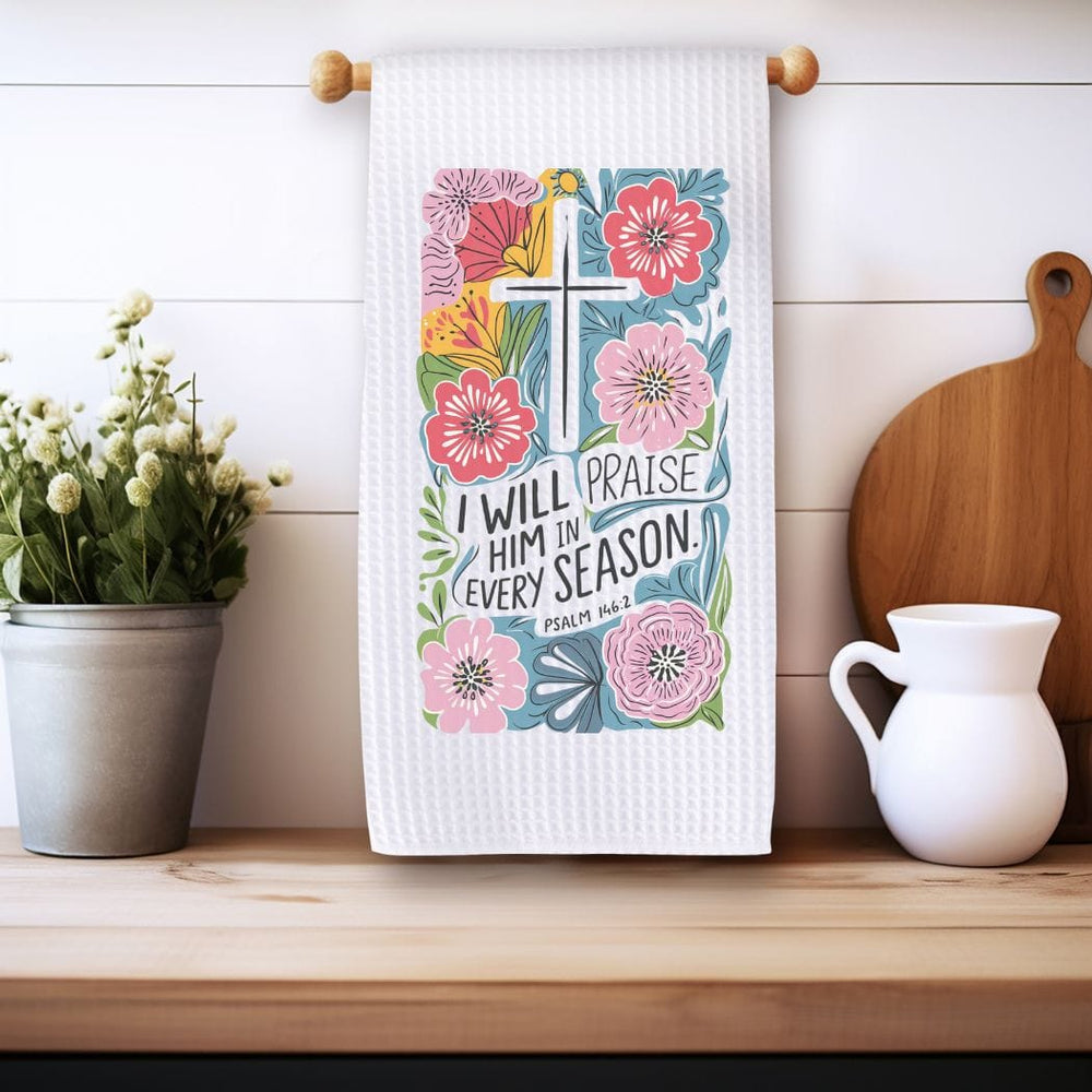 Every Season Floral Waffle Weave Microfiber Tea Towel – 16" x 24" Kitchen Decor