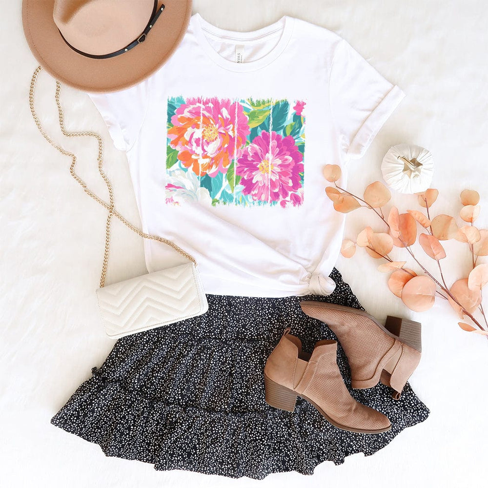 Bold Floral Brushstroke Tee – Colorful Peony Art Graphic T-Shirt - SE102