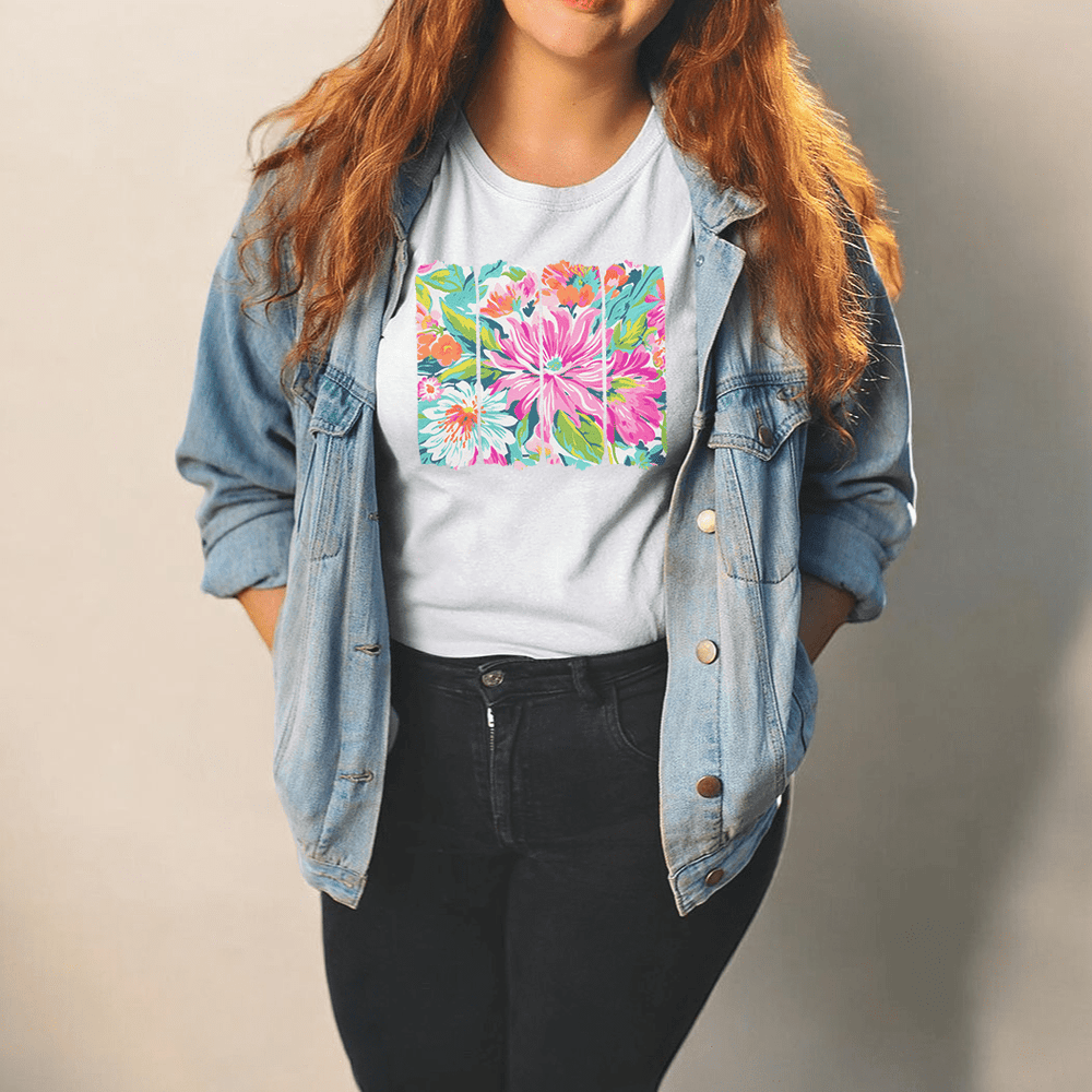 Vibrant Floral Brushstroke Tee – Bold Spring Flower Art Graphic T-Shirt - SE101