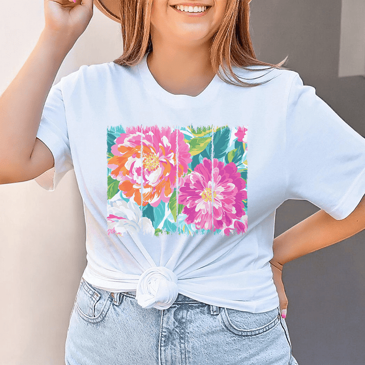 Floral Brush Strokes Bright Graphic T-Shirt - SE102