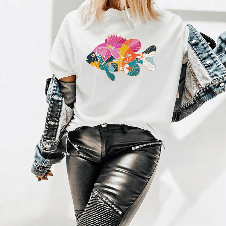 Rockledge Designs LLC Shirts & Tops Floral Fish Graphic Tee – Colorful Coastal Art Shirt – Boho Fishing Inspired T-Shirt - SE115 Floral Fish Graphic Tee – Colorful Coastal Art Shirt – Boho Fishing Inspired T-Shirt - SE115