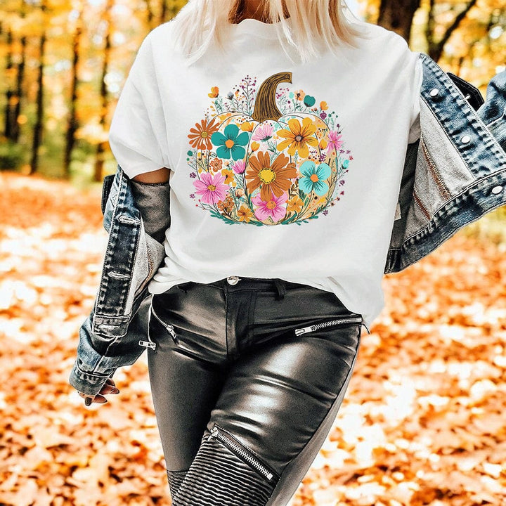 Floral Pumpkin Fall Graphic T-Shirt - FA404