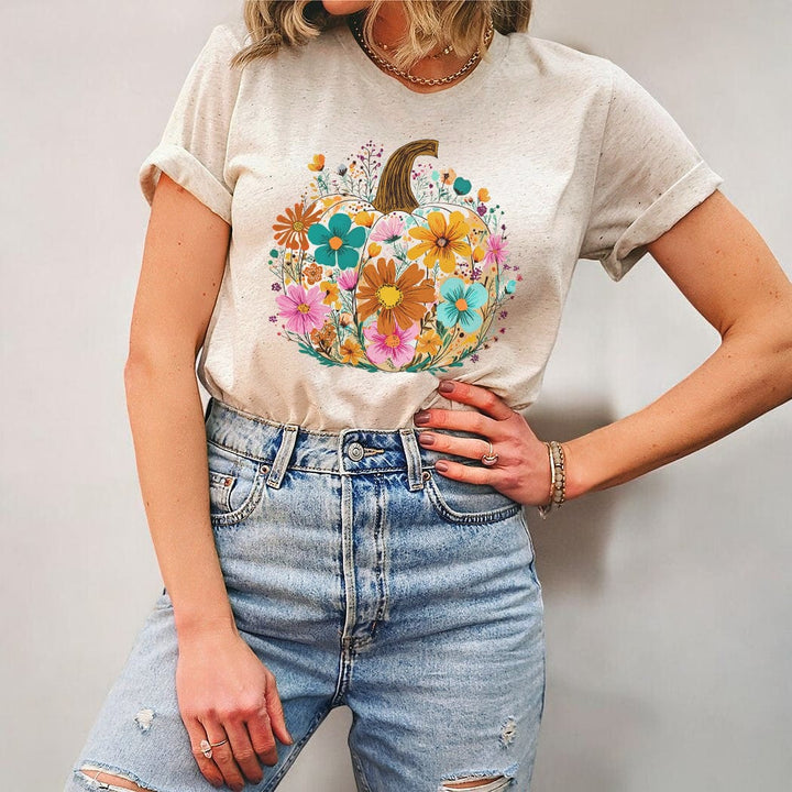 Floral Pumpkin Fall Graphic T-Shirt - FA404