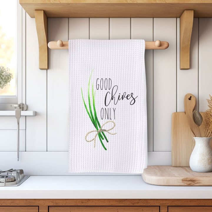 Good Chives Only Waffle Weave Microfiber Tea Towel – 16" x 24" Kitchen Decor