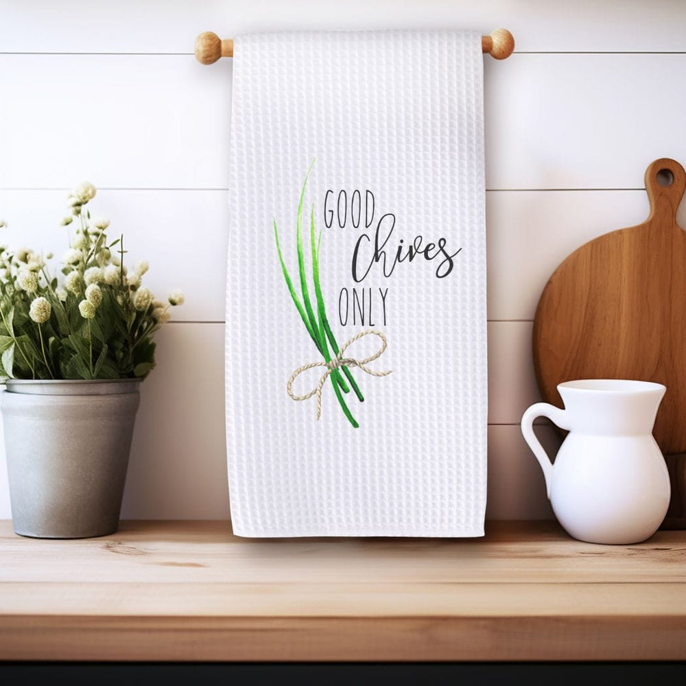 Good Chives Only Waffle Weave Microfiber Tea Towel – 16" x 24" Kitchen Decor