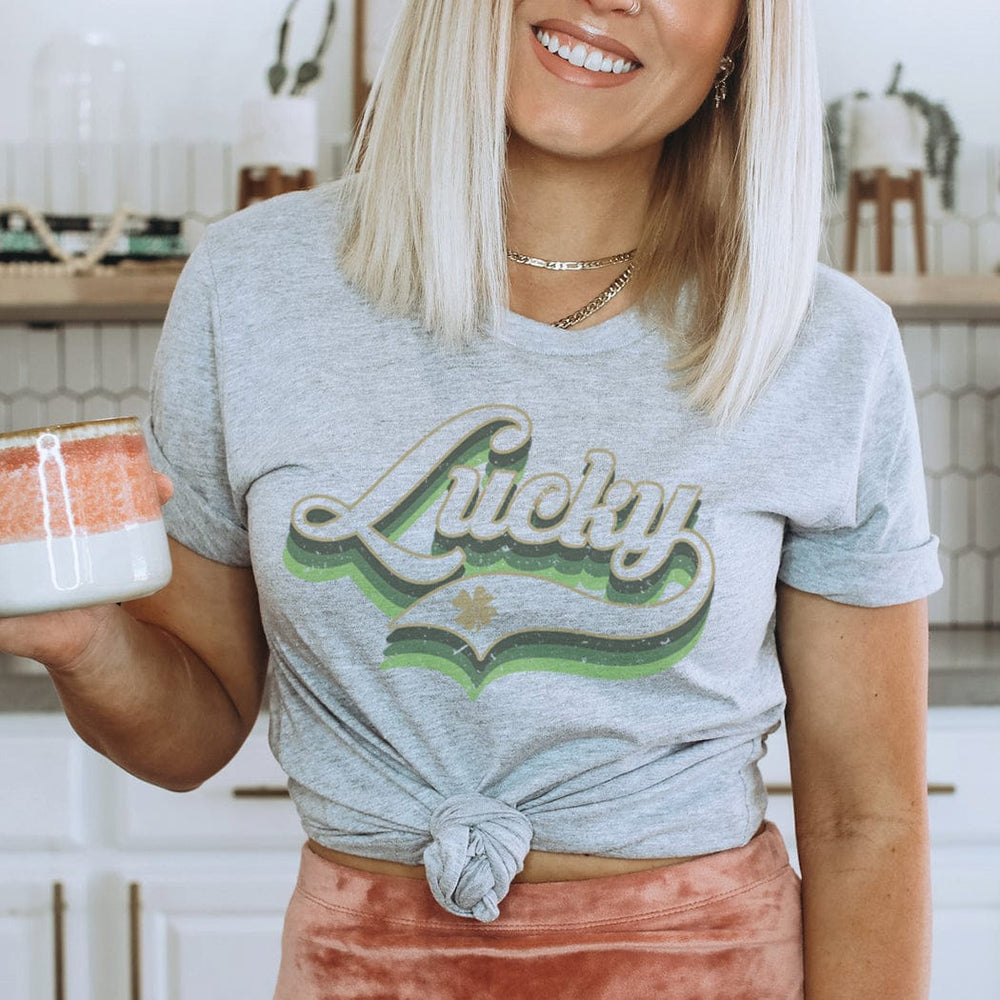 Lucky Retro St. Patrick’s Day Tee – Vintage Green Script Graphic T-Shirt – HO103
