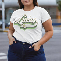 Lucky Retro St. Patrick’s Day Tee – Vintage Green Script Graphic T-Shirt – HO103