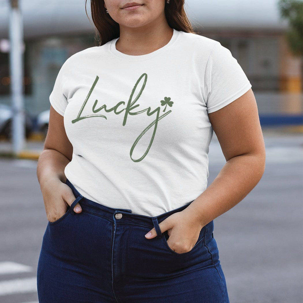 Lucky Script Tee – Minimal St. Patrick’s Day Clover Graphic T-Shirt – HO119