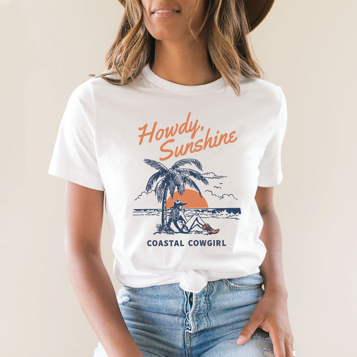 Howdy Sunshine Coastal Cowgirl Tee – Western Beach Graphic Shirt - SU306