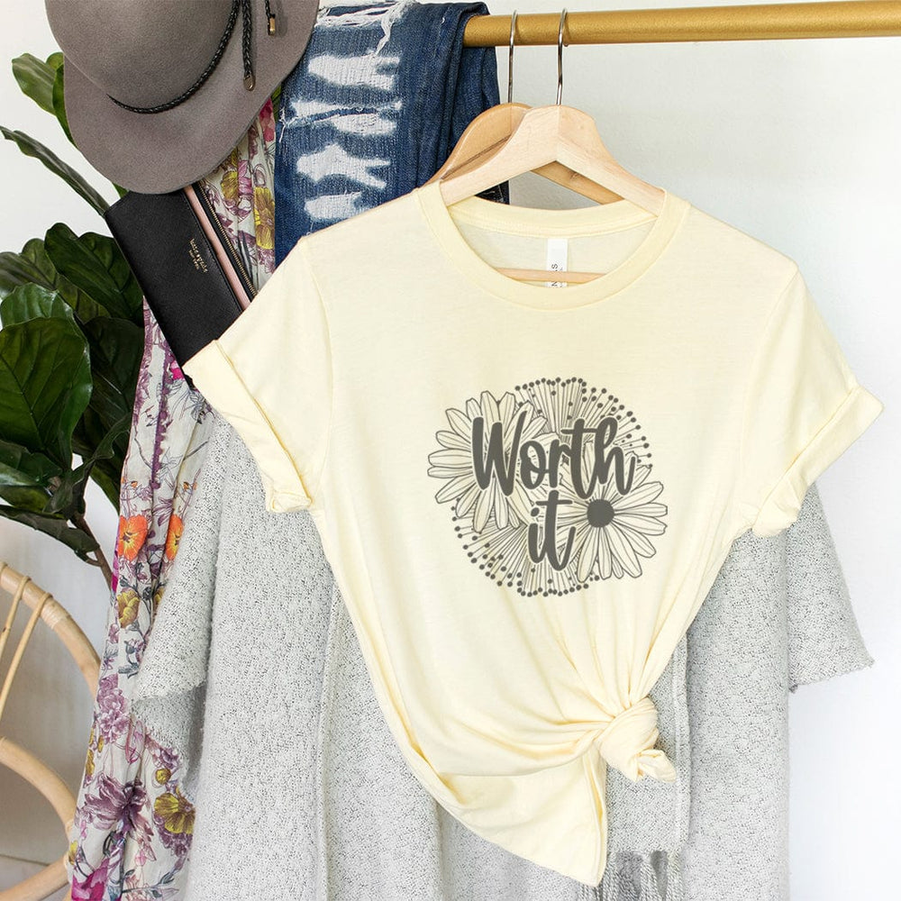 Worth It Daisy Graphic Tee – Inspirational Floral Comfort T-Shirt - IN173