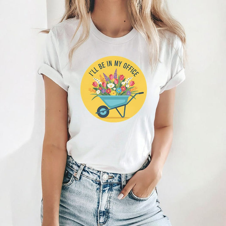 “I’ll Be in My Office” Gardening Graphic T-Shirt – Wheelbarrow Floral Tee - SP903