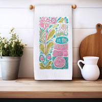 Joy Comes Floral Waffle Weave Microfiber Tea Towel – 16" x 24" Kitchen Decor