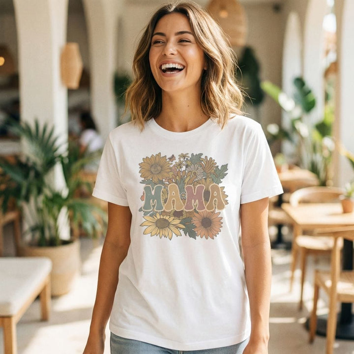 Retro Floral Mama T-Shirt – Vintage Boho Sunflower Mom Tee - ML153