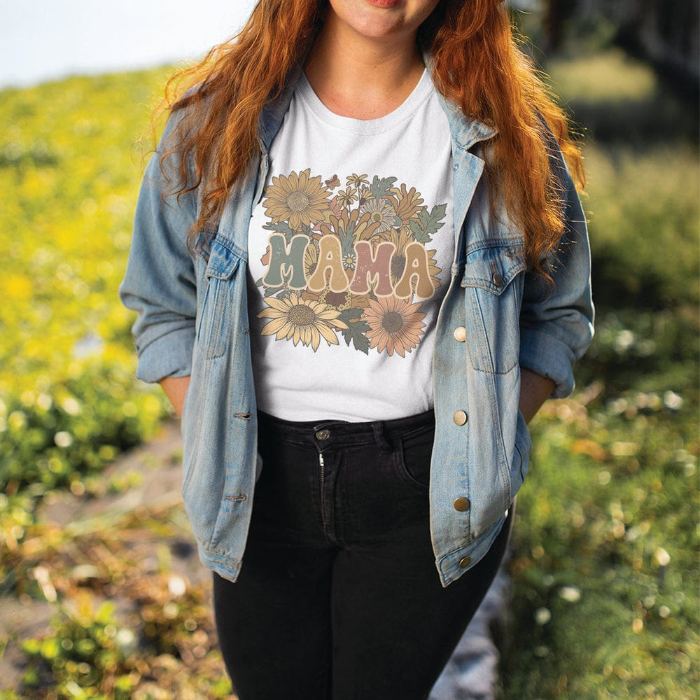 Retro Floral Mama T-Shirt – Vintage Boho Sunflower Mom Tee - ML153