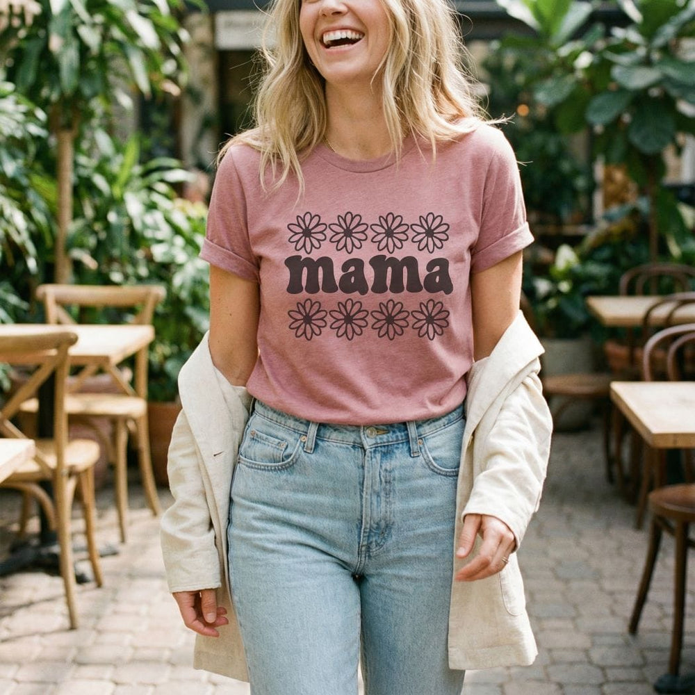 Rockledge Designs LLC Shirts & Tops Mama Daisy Tee – Retro Floral Mama T-Shirt for Moms - ML300 Mama Daisy Tee – Retro Floral Mama T-Shirt for Moms - ML300