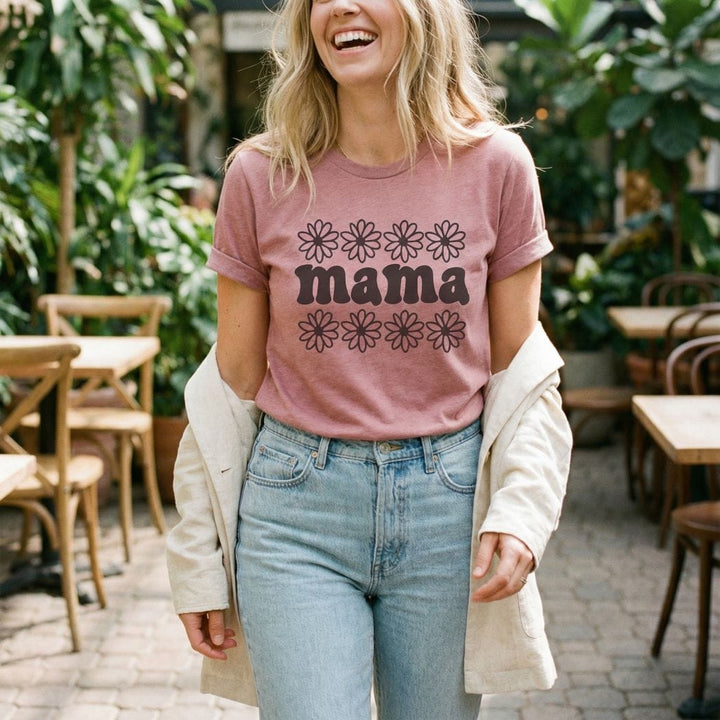 Rockledge Designs LLC Shirts & Tops Mama Daisy Tee – Retro Floral Mama T-Shirt for Moms - ML300 Mama Daisy Tee – Retro Floral Mama T-Shirt for Moms - ML300