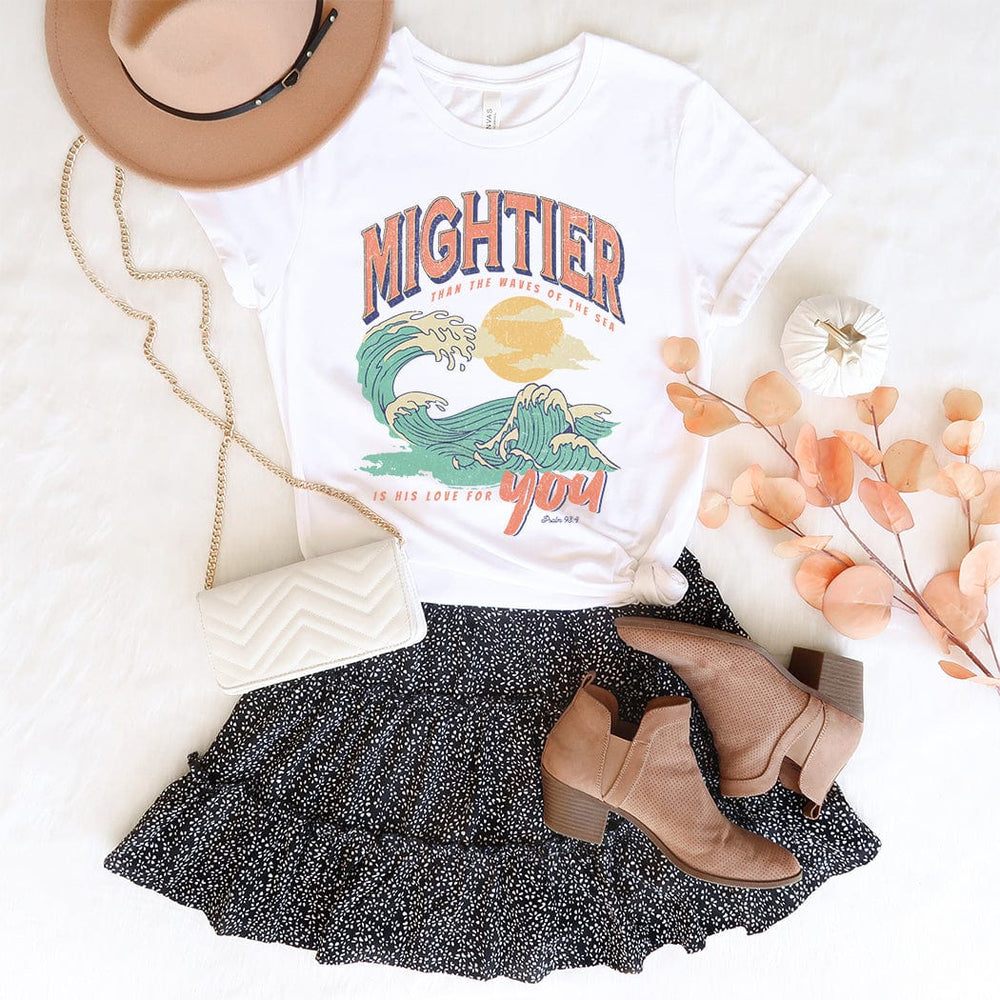 Mightier Than the Waves Tee – Christian Retro Wave Graphic T-Shirt - SE106