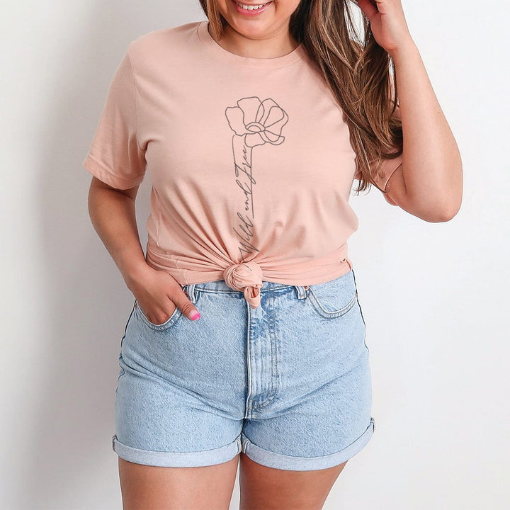 Wild & Free Minimalist Line Art Flower T-Shirt - NA118