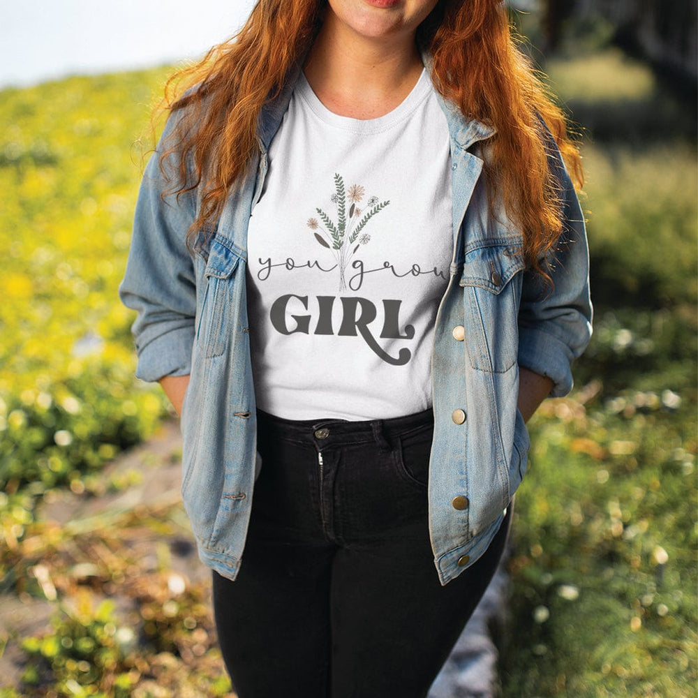 You Grow Girl Floral Graphic Tee – Inspirational Botanical T-Shirt - NA120
