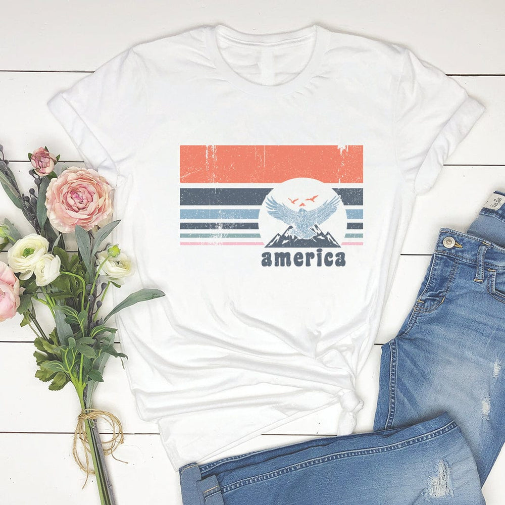 America Eagle Retro Stripes Tee – Vintage Patriotic Graphic T-Shirt - NA157