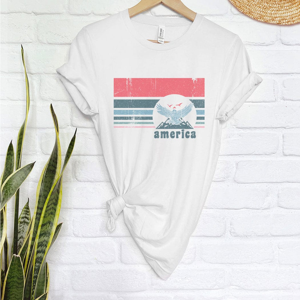 America Eagle Retro Stripes Tee – Vintage Patriotic Graphic T-Shirt - NA157