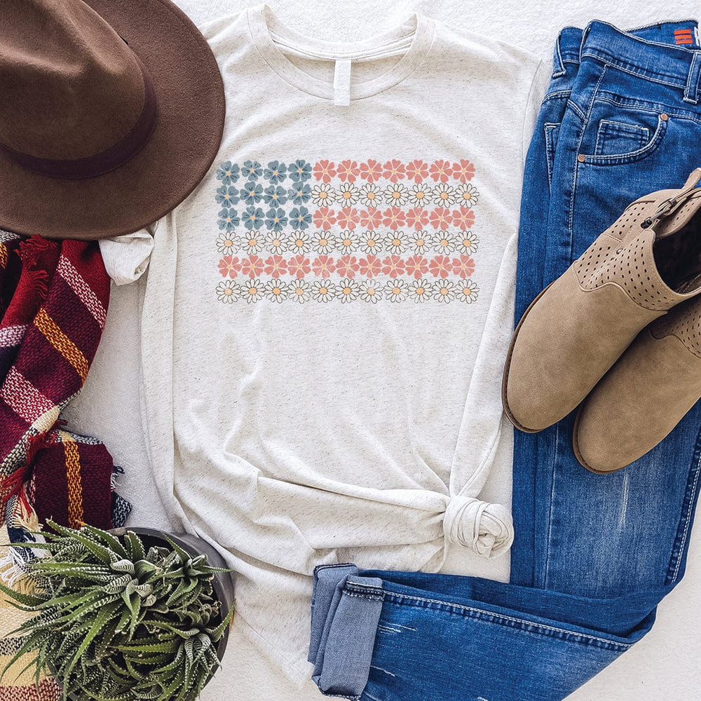Patriotic Daisy Flag Tee – Floral American Flag T-Shirt - WE303