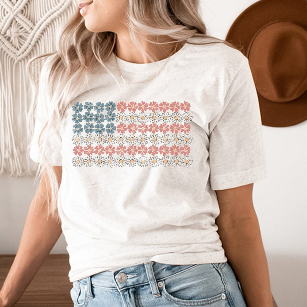 Patriotic Daisy Flag Tee – Floral American Flag T-Shirt - WE303
