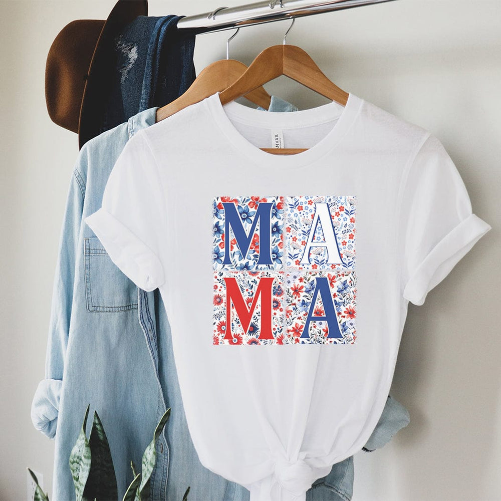 Patriotic Floral Mama Tee – Red, White & Blue Mama T-Shirt - WE304