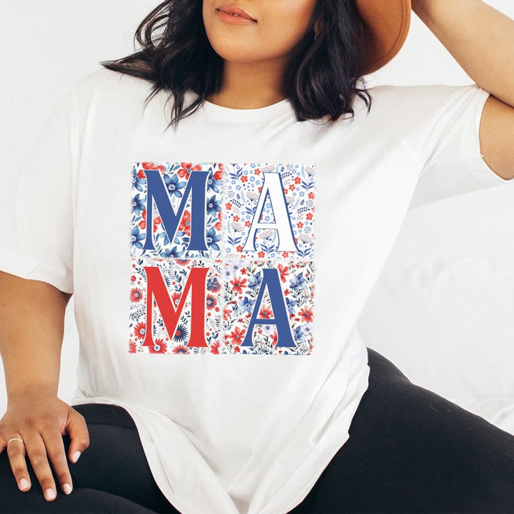 Patriotic Floral Mama Tee – Red, White & Blue Mama T-Shirt - WE304
