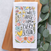 Praise Him Floral Waffle Weave Microfiber Tea Towel – 16" x 24" Kitchen Decor