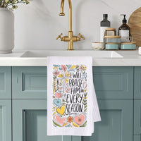 Praise Him Floral Waffle Weave Microfiber Tea Towel – 16" x 24" Kitchen Decor